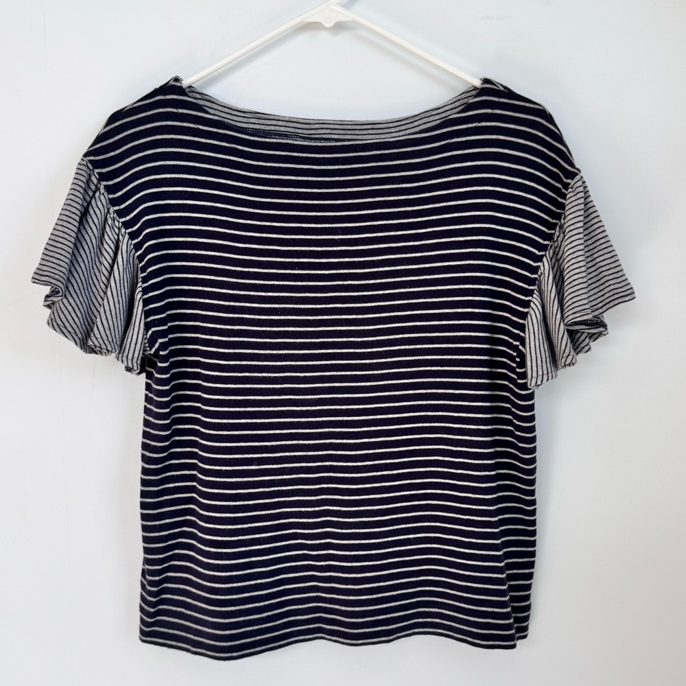 Lou & Grey Cotton Flutter Sleeve Striped Short Sleeve Blouse Size XS